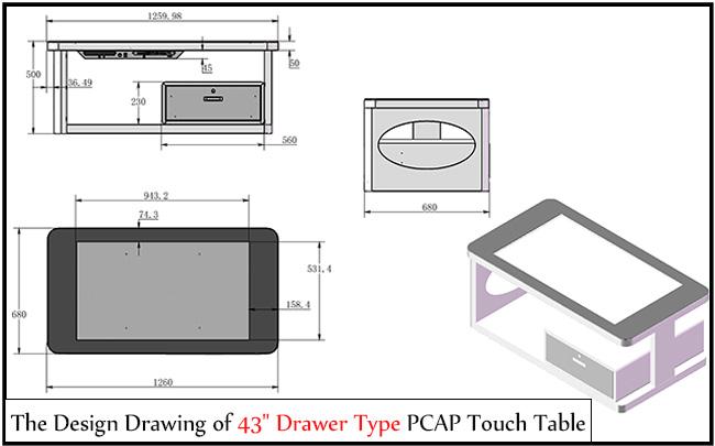 Ελεύθερο μόνιμο συρτάρι 43 ίντσας εσωτερικός LCD διαλογικός αρρενωπός συστημάτων καφέ πίνακας οθόνης αφής παιχνιδιών έξυπνος